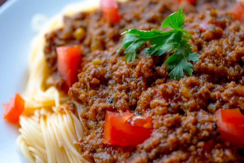 Spaghetti Bolognese with rich meat sauce at Marcos